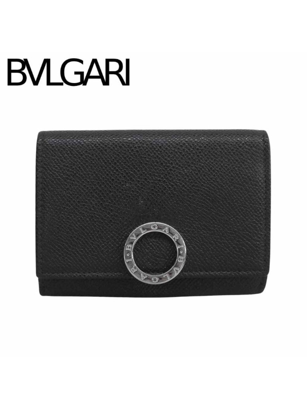 Bvlgari Gray Calf Leather Card Case Business Black